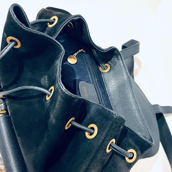 GUCCI by Tom Ford navy blue top Bamboo handle backpack suede Nubuck vintage 90s - Picture 9 of 16
